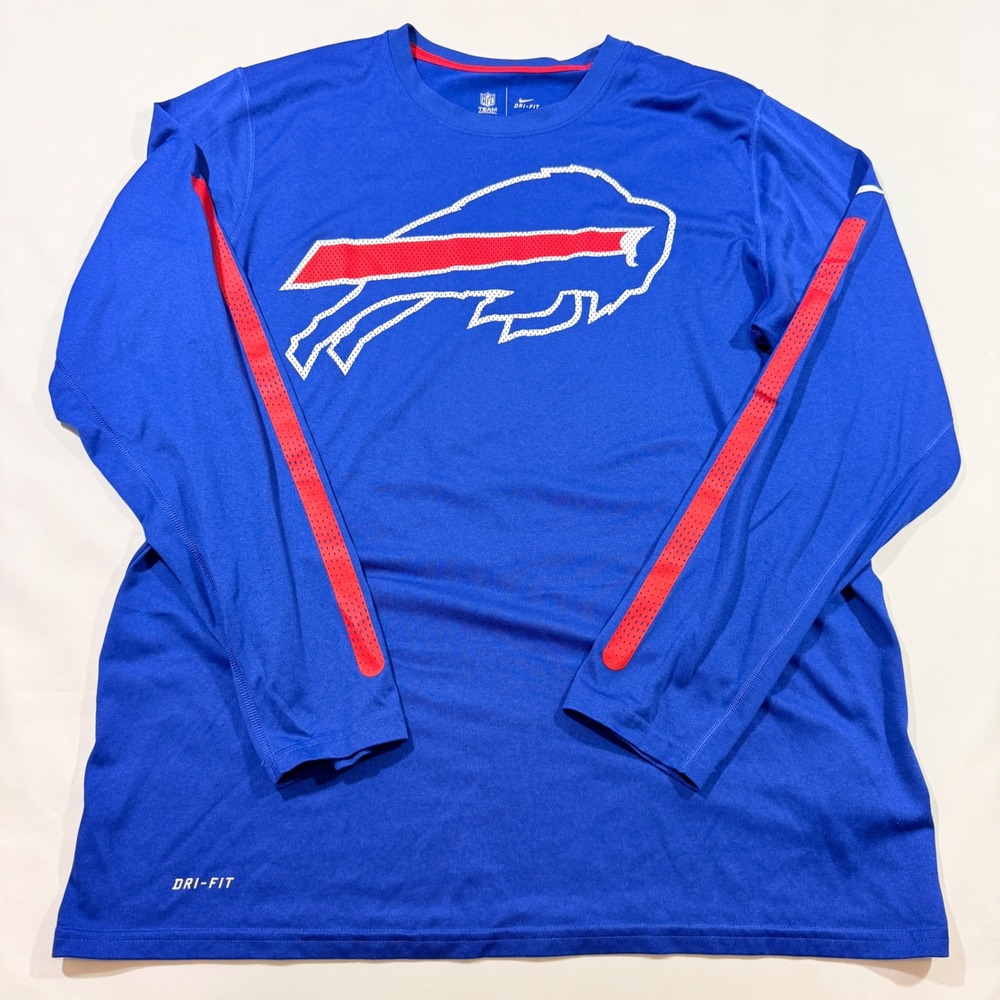 Nike Buffalo Bills Shirt Mens Large Blue NFL Dri-FIT Long Sleeve Graphic Tee